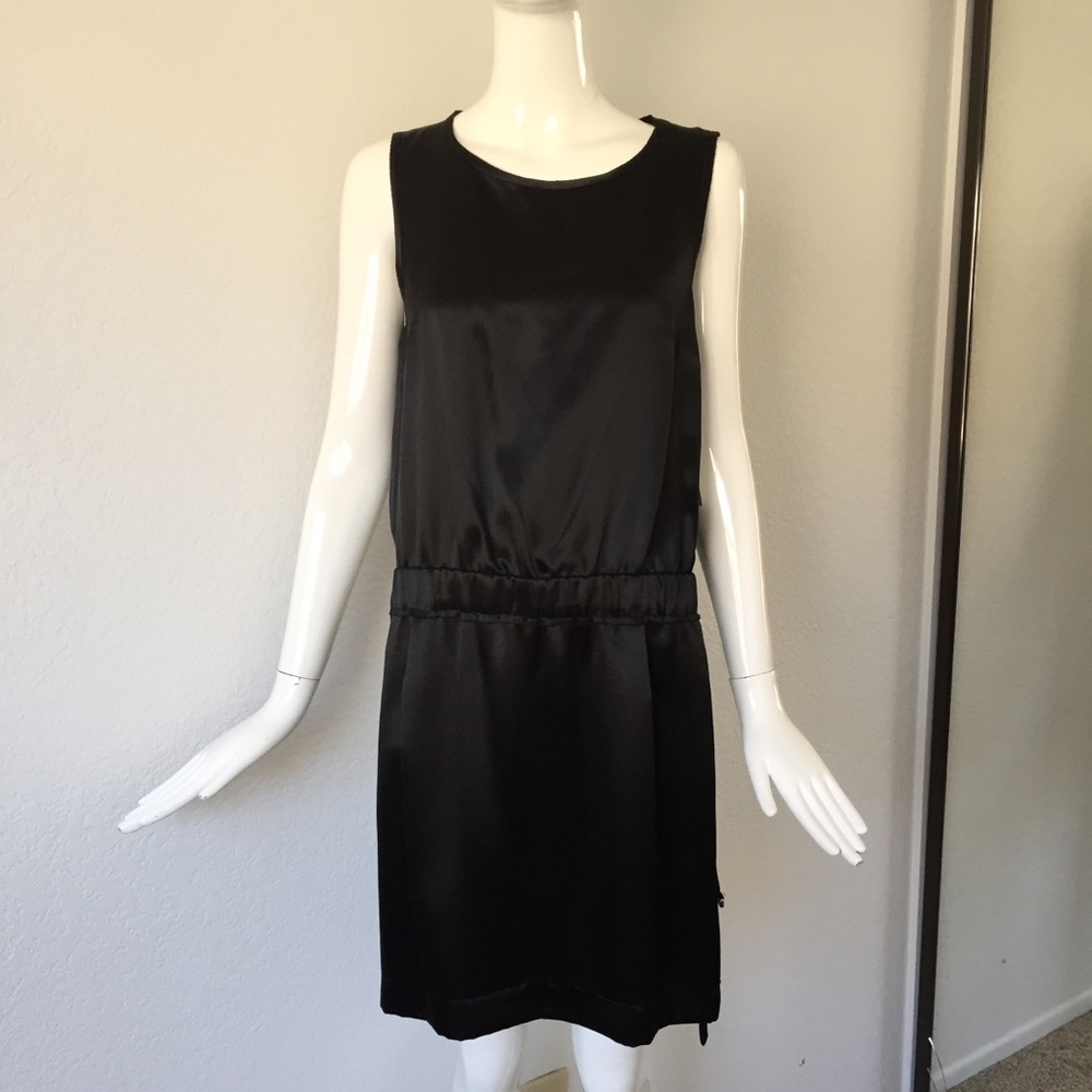 Chaiken zipper black silk satin sheath dress